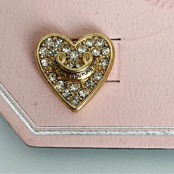 Juicy Couture Rose Gold Tone Heart Stud Earrings Rhinestones Pave & Logo NWT - Picture 3 of 4
